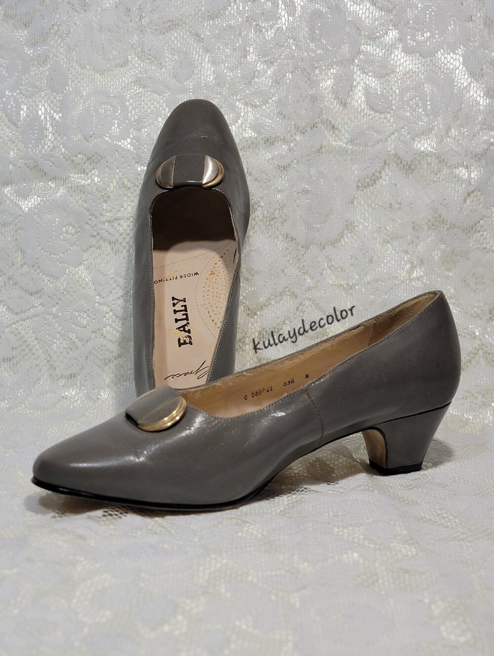 Vintage Bally Stella Gray Genuine Leather Wider Fitting Taupe Pumps Women Size 8